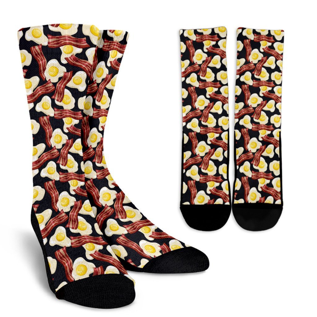 Egg Bacon Pattern Print Unisex Crew Socks-grizzshop