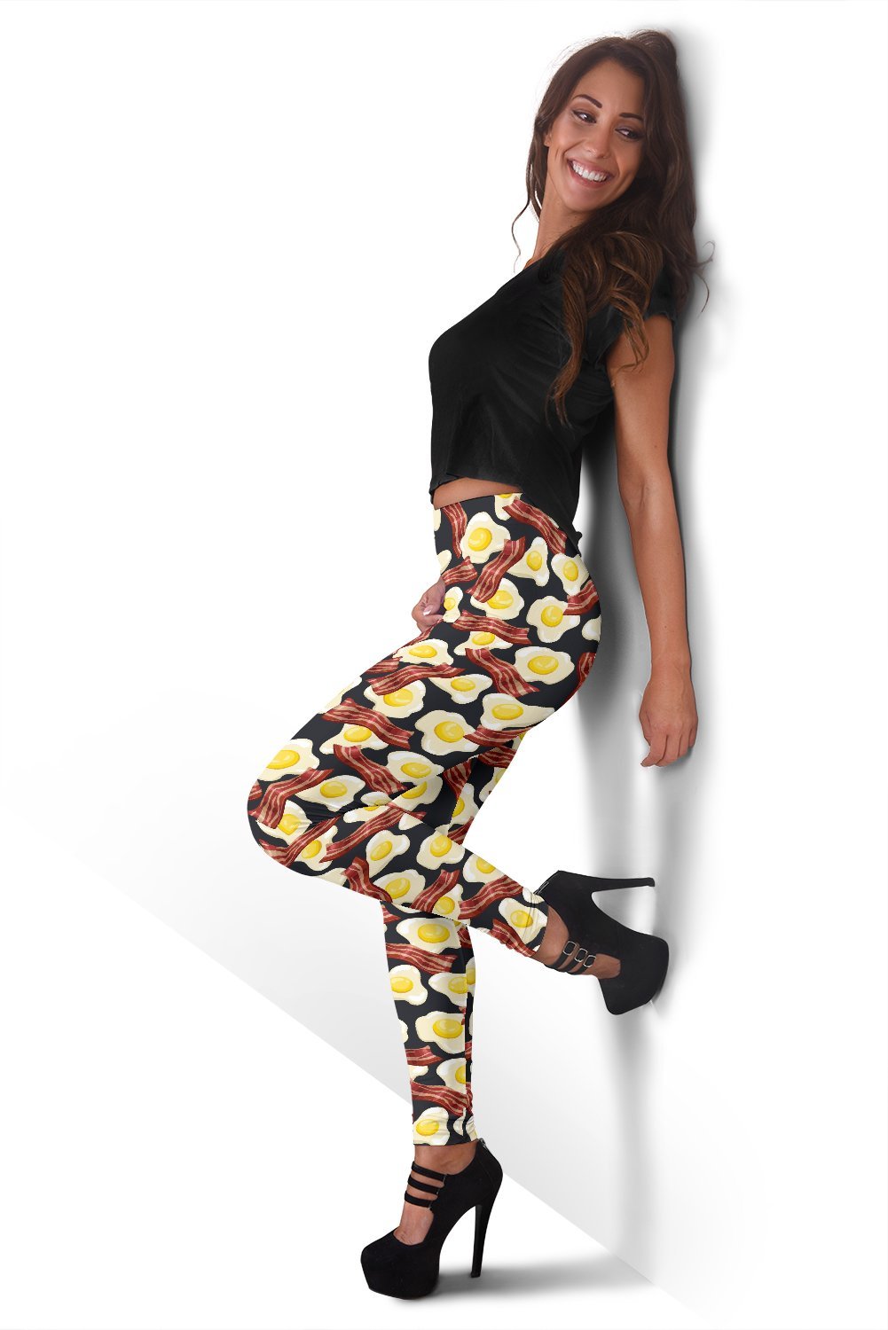 Egg Bacon Pattern Print Women Leggings-grizzshop