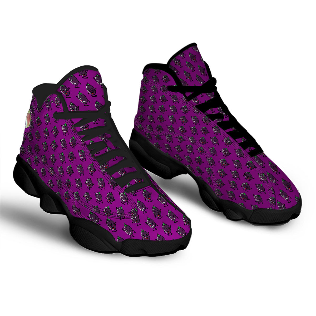 Eggplant Cartoon Print Pattern Black Basketball Shoes-grizzshop