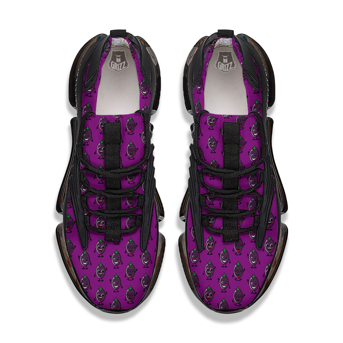 Eggplant Cartoon Print Pattern Black Gym Shoes-grizzshop