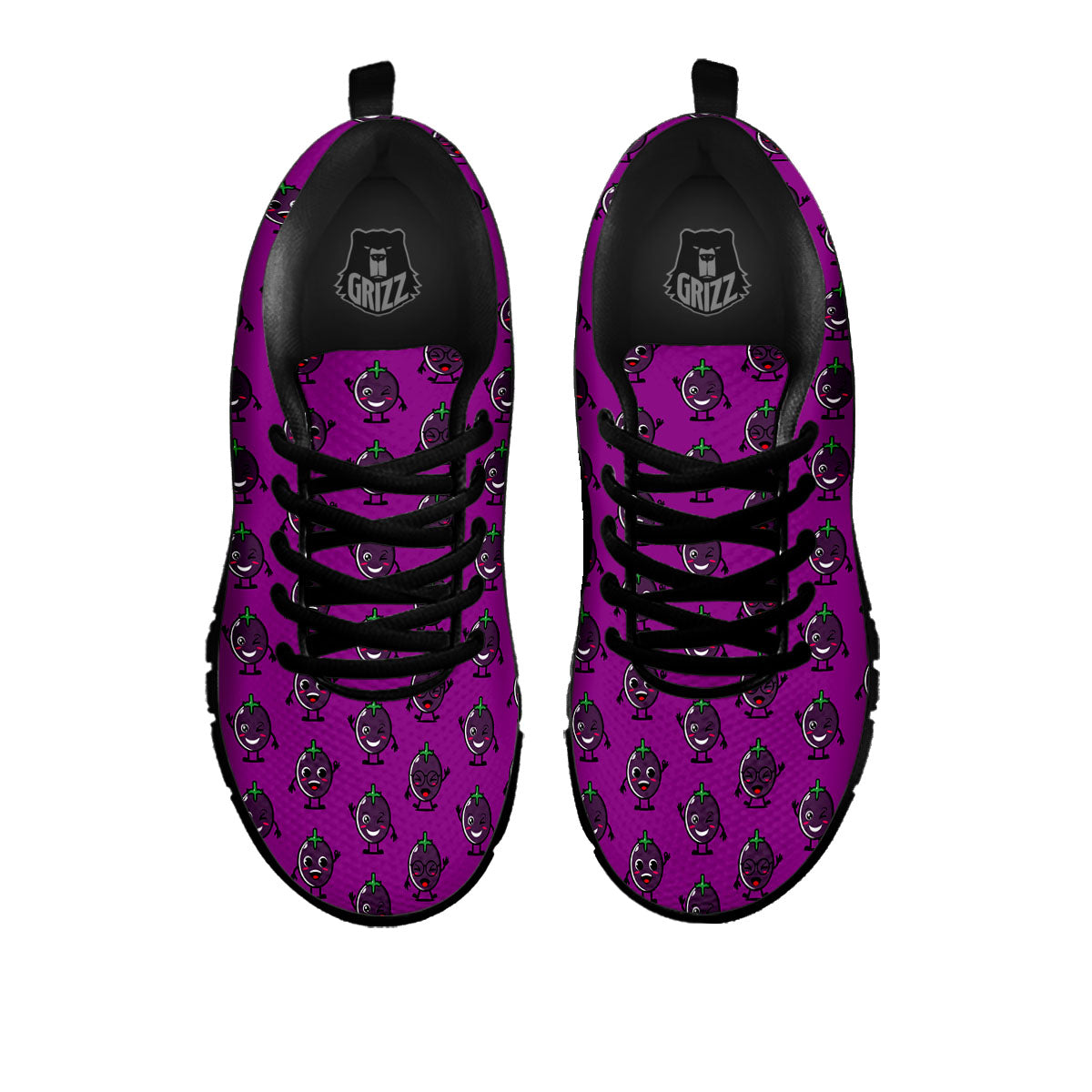 Eggplant Cartoon Print Pattern Black Sneaker-grizzshop