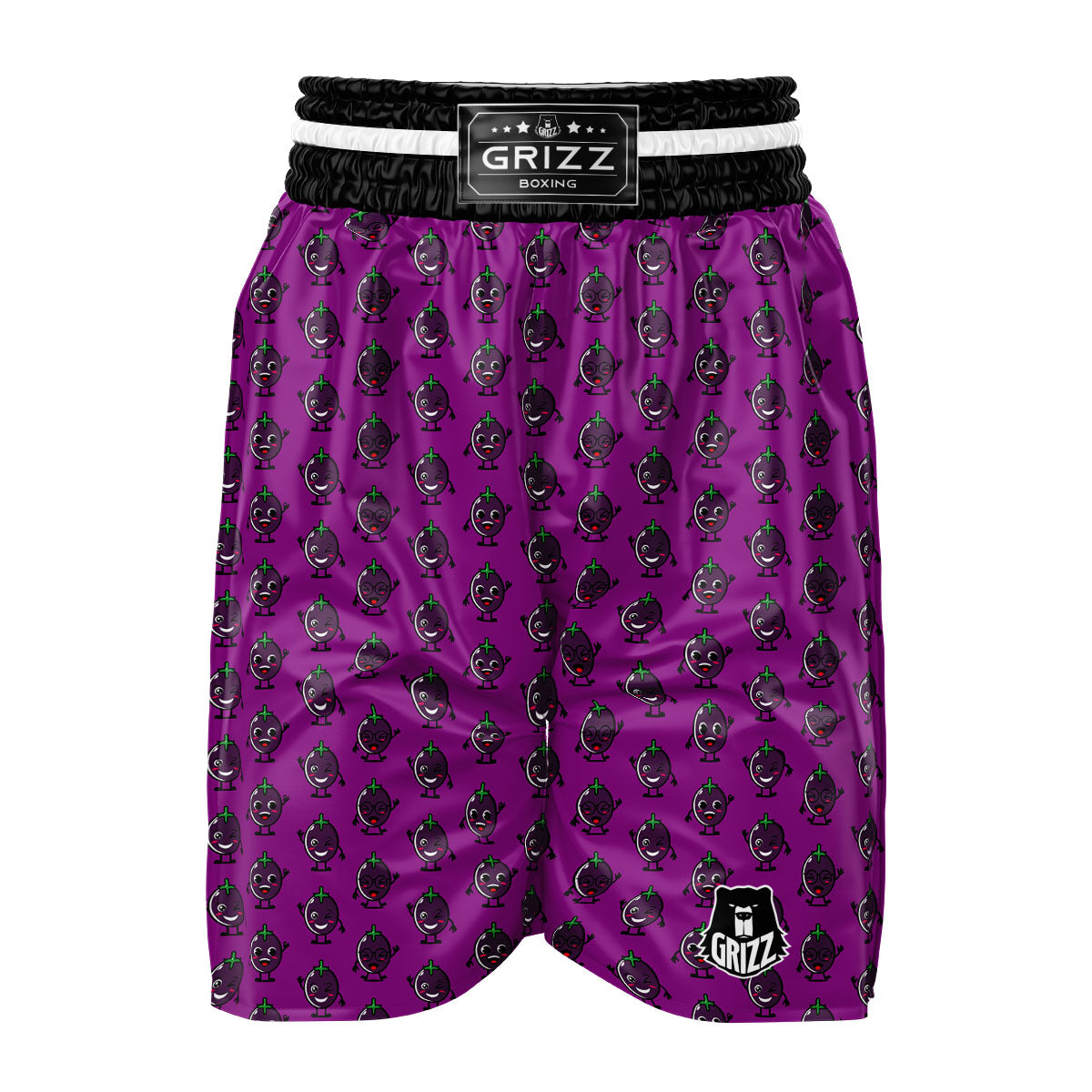 Eggplant Cartoon Print Pattern Boxing Shorts-grizzshop