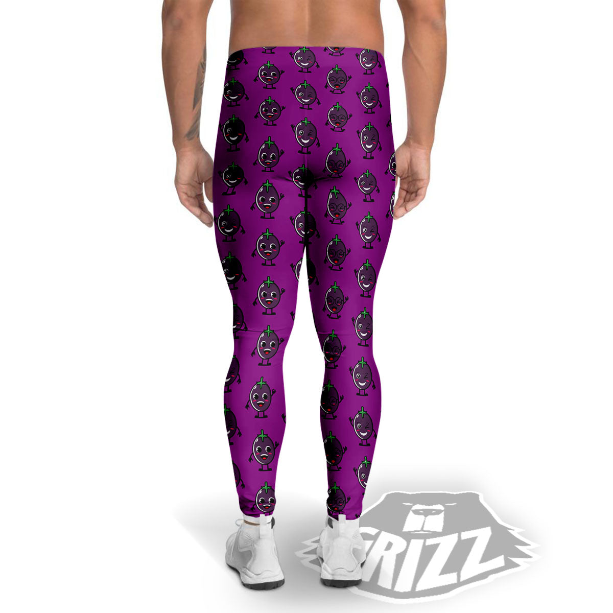 Eggplant Cartoon Print Pattern Men's Leggings-grizzshop