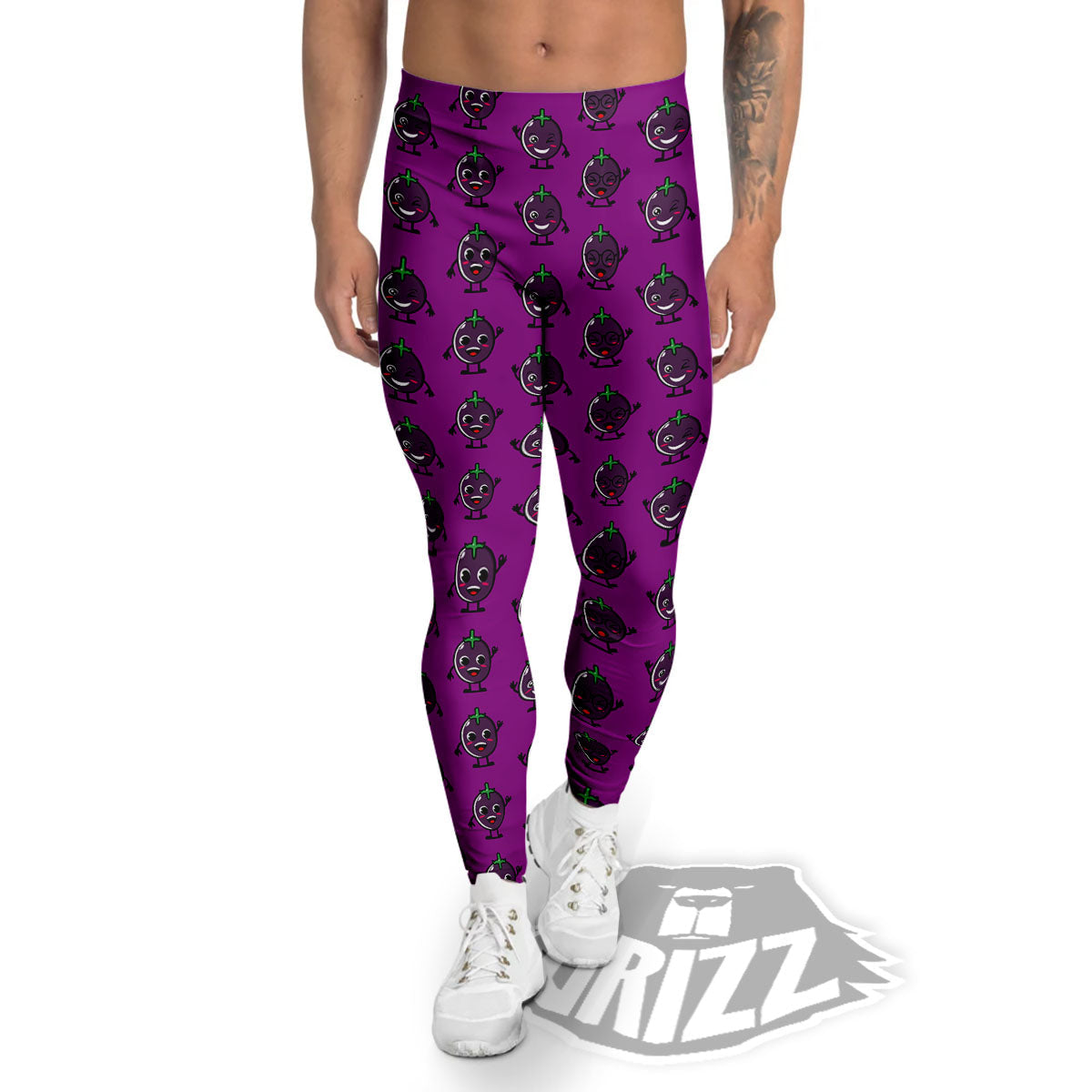 Eggplant Cartoon Print Pattern Men's Leggings-grizzshop