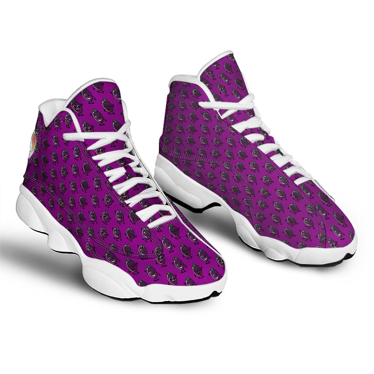 Eggplant Cartoon Print Pattern White Basketball Shoes-grizzshop
