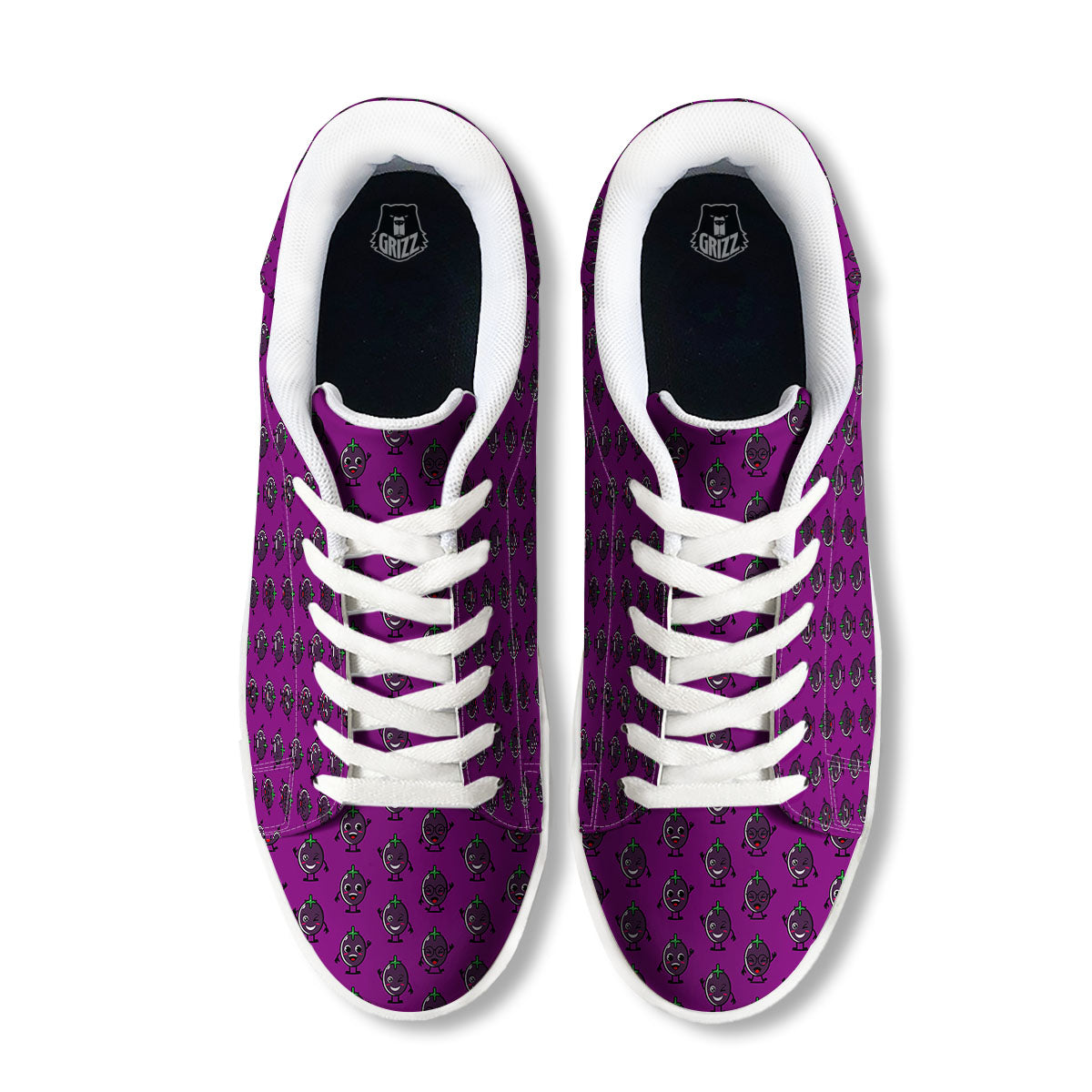 Eggplant Cartoon Print Pattern White Low Top Sneakers-grizzshop