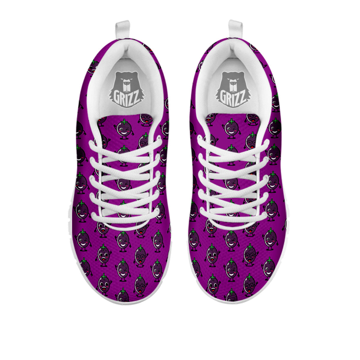 Eggplant Cartoon Print Pattern White Sneaker-grizzshop