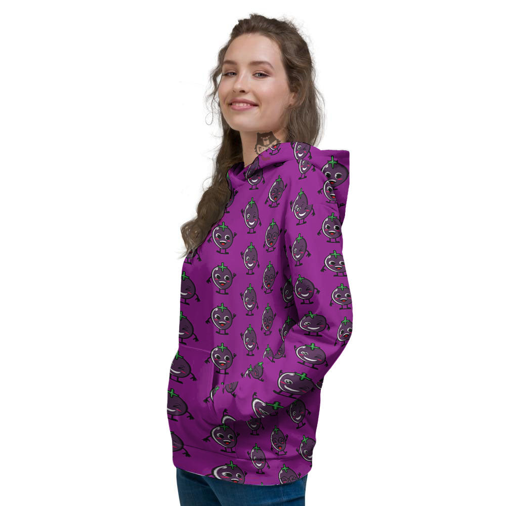 Eggplant Cartoon Print Pattern Women's Hoodie-grizzshop