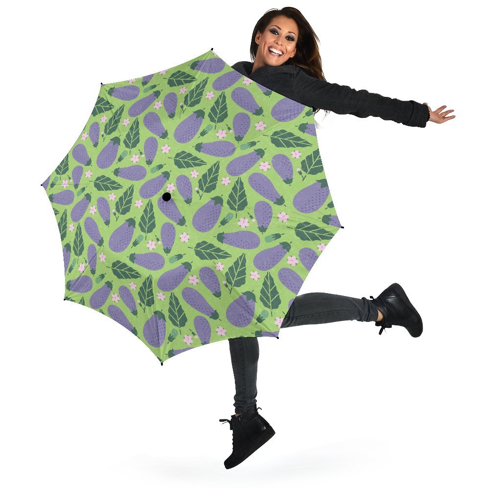 Eggplant Cute Pattern Print Automatic Foldable Umbrella-grizzshop