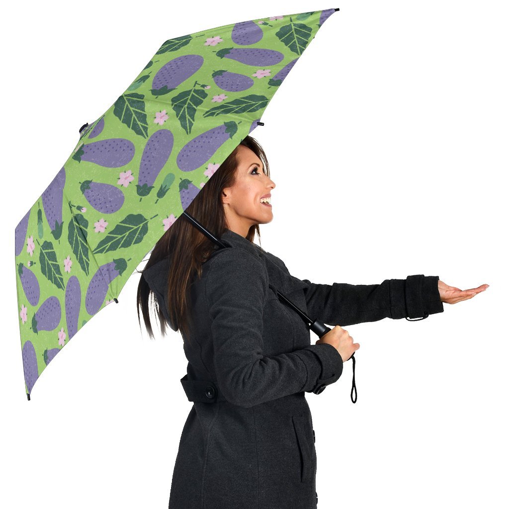 Eggplant Cute Pattern Print Automatic Foldable Umbrella-grizzshop