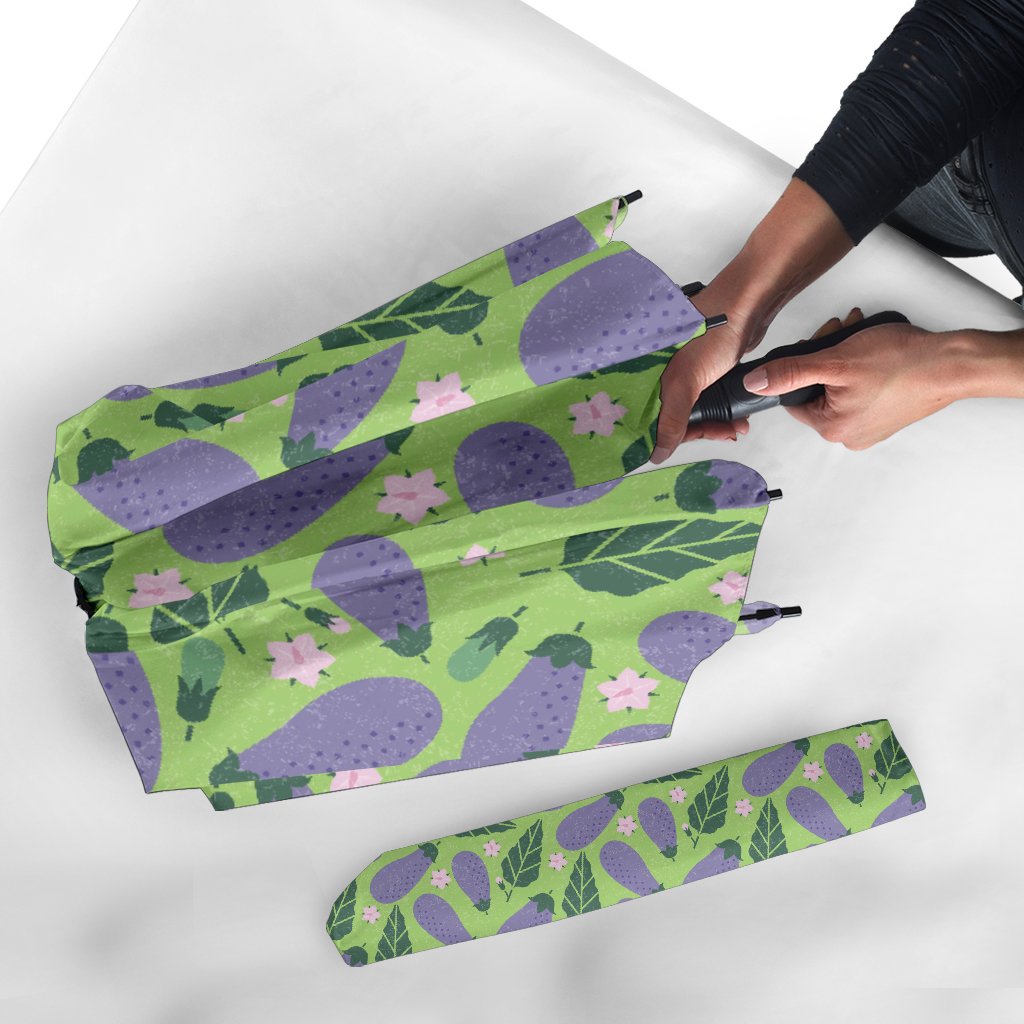 Eggplant Cute Pattern Print Automatic Foldable Umbrella-grizzshop