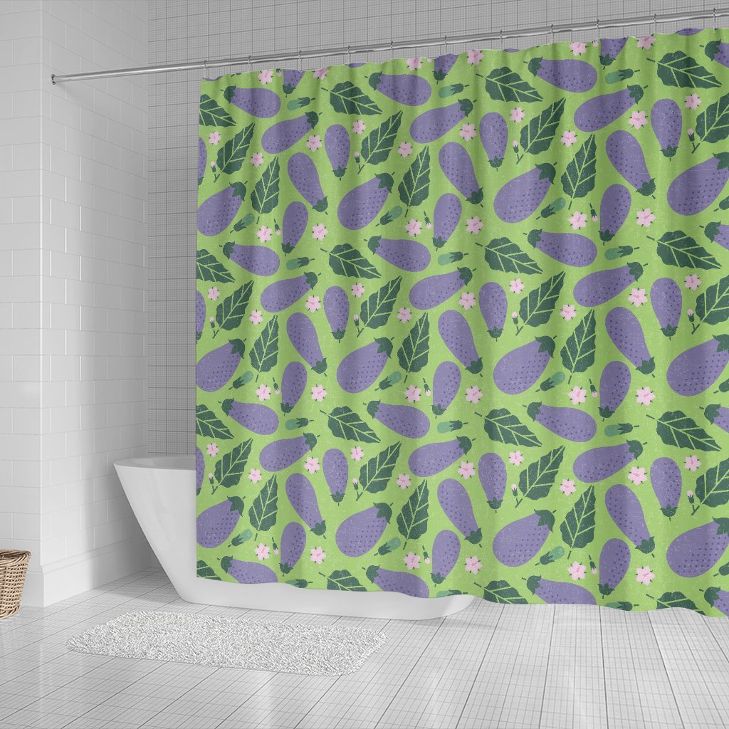 Eggplant Cute Pattern Print Bathroom Shower Curtain-grizzshop