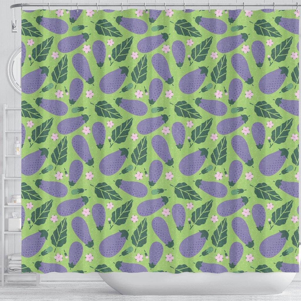 Eggplant Cute Pattern Print Bathroom Shower Curtain-grizzshop