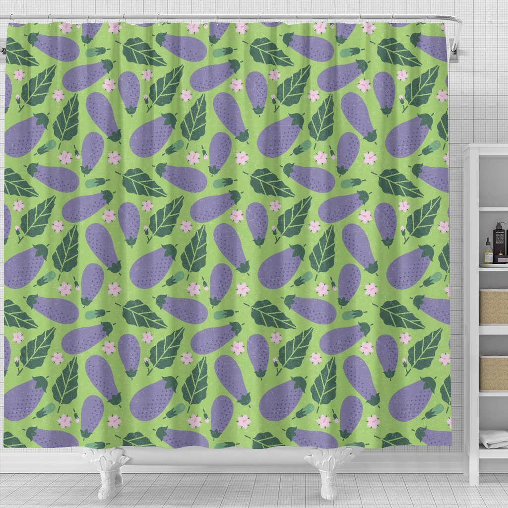 Eggplant Cute Pattern Print Bathroom Shower Curtain-grizzshop