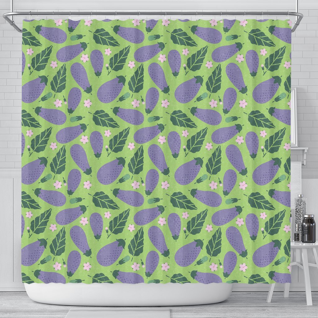 Eggplant Cute Pattern Print Bathroom Shower Curtain-grizzshop