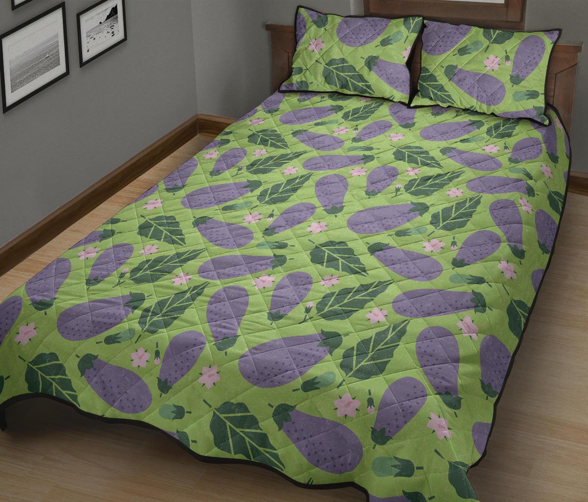 Eggplant Cute Pattern Print Bed Set Quilt-grizzshop