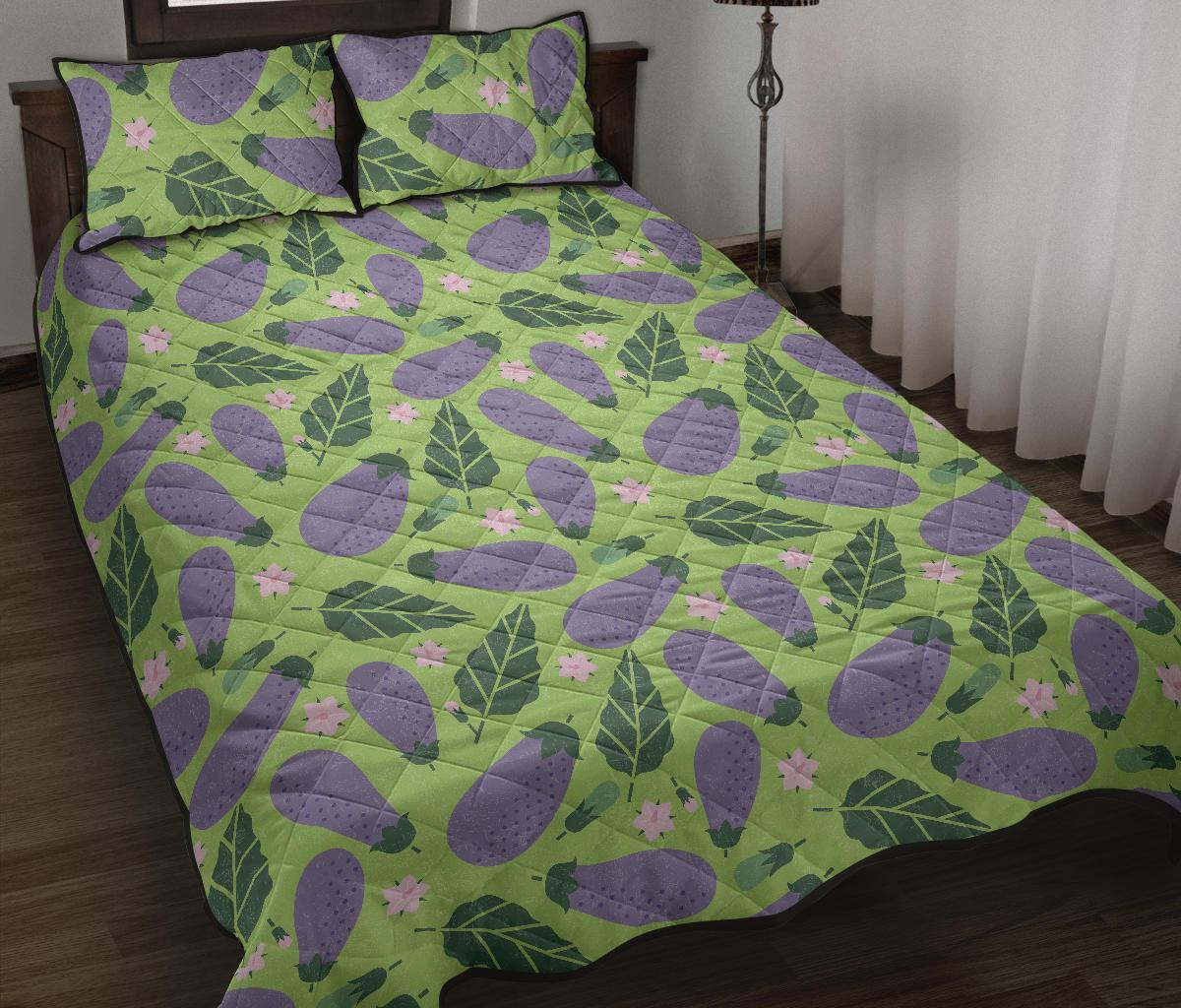 Eggplant Cute Pattern Print Bed Set Quilt-grizzshop