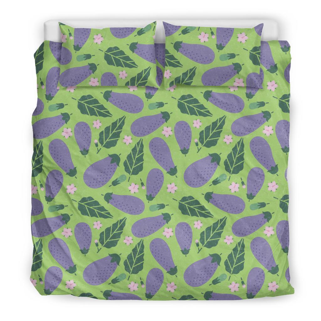 Eggplant Cute Pattern Print Duvet Cover Bedding Set-grizzshop