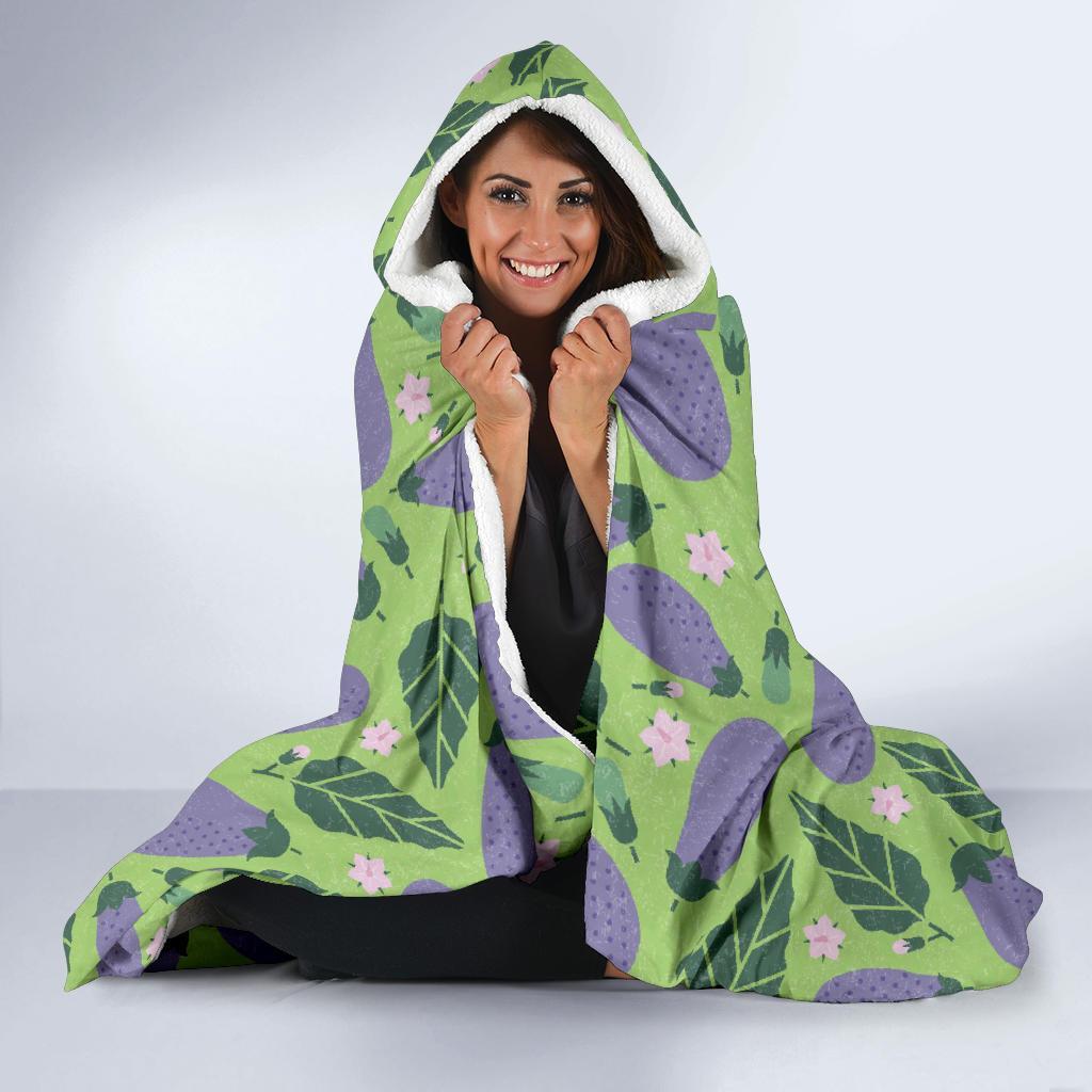 Eggplant Cute Pattern Print Hooded Blanket-grizzshop