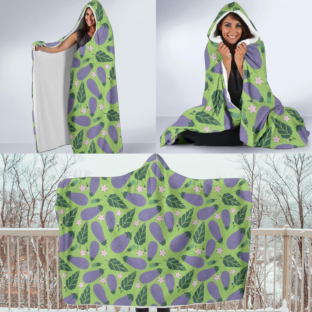 Eggplant Cute Pattern Print Hooded Blanket-grizzshop