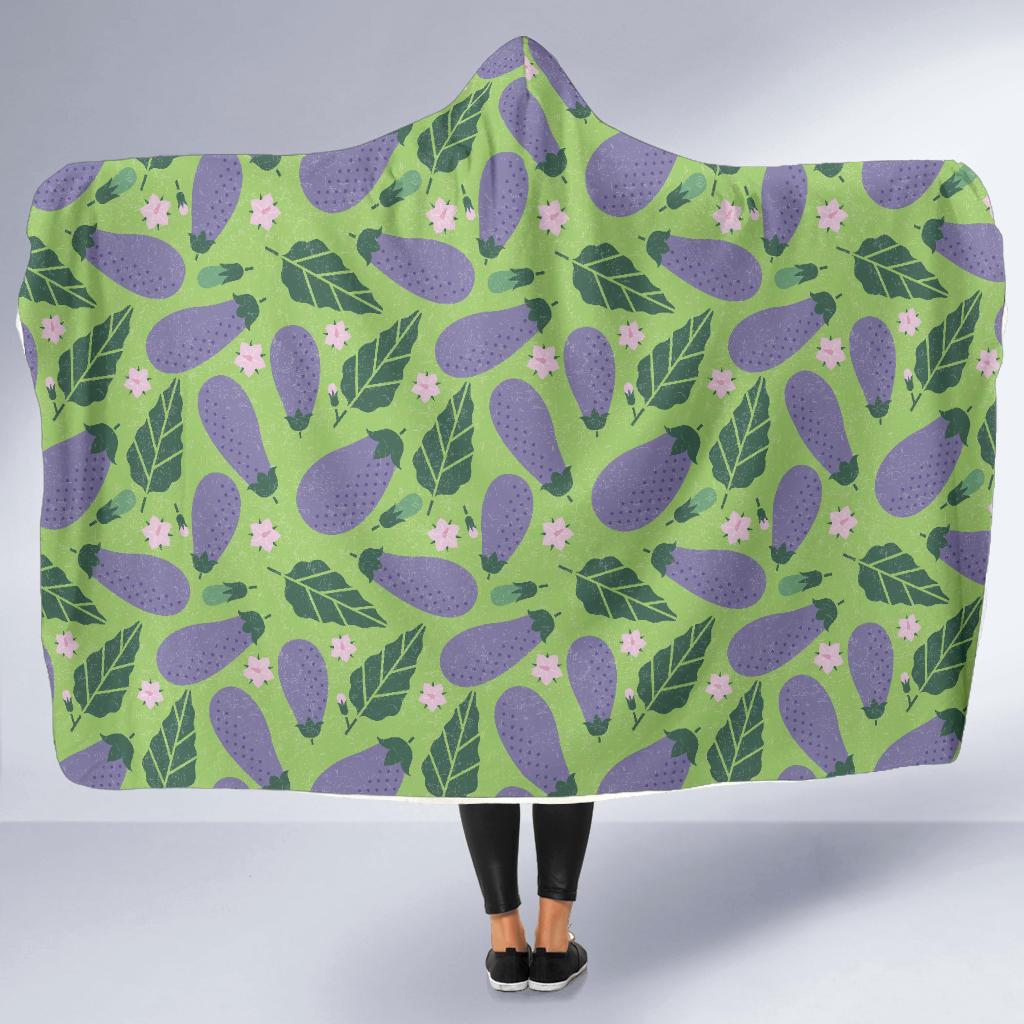 Eggplant Cute Pattern Print Hooded Blanket-grizzshop