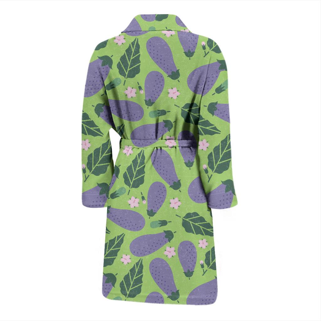 Eggplant Cute Pattern Print Men Long Robe-grizzshop