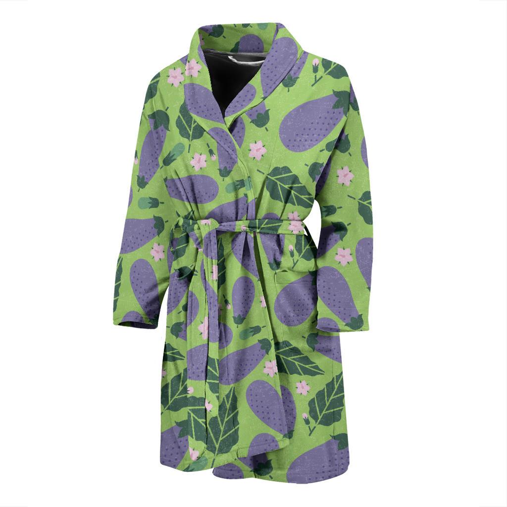 Eggplant Cute Pattern Print Men Long Robe-grizzshop