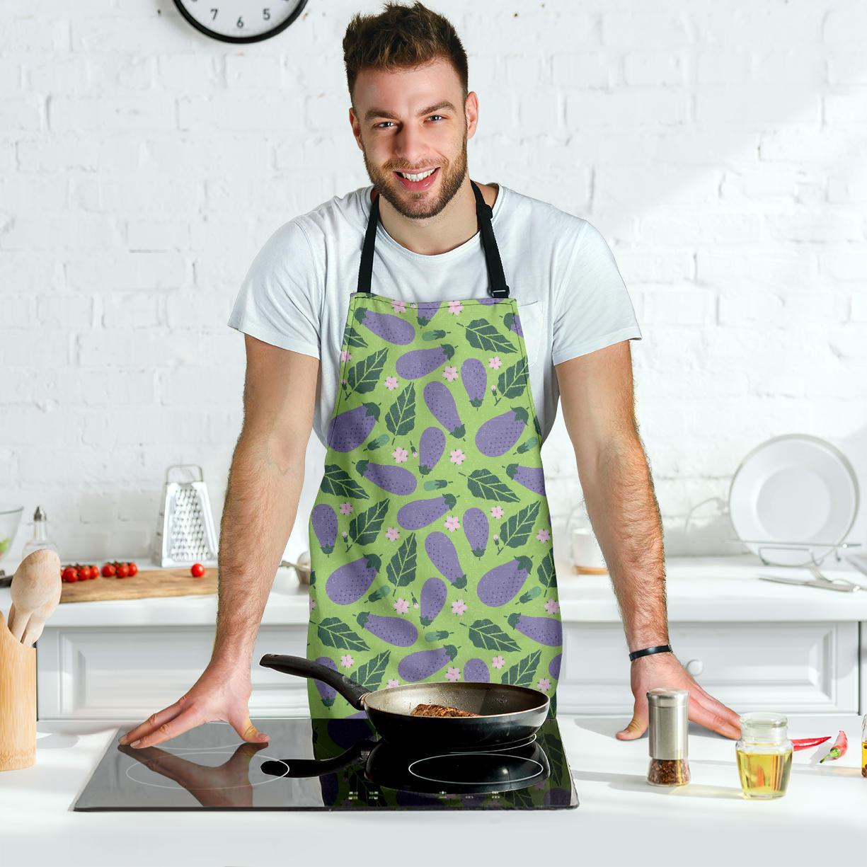 Eggplant Cute Pattern Print Men's Apron-grizzshop