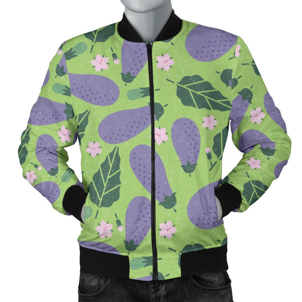 Eggplant Cute Pattern Print Men's Bomber Jacket-grizzshop