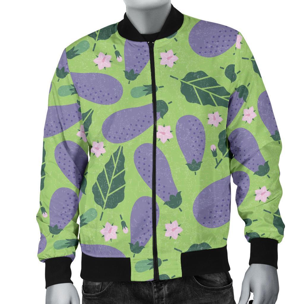 Eggplant Cute Pattern Print Men's Bomber Jacket-grizzshop