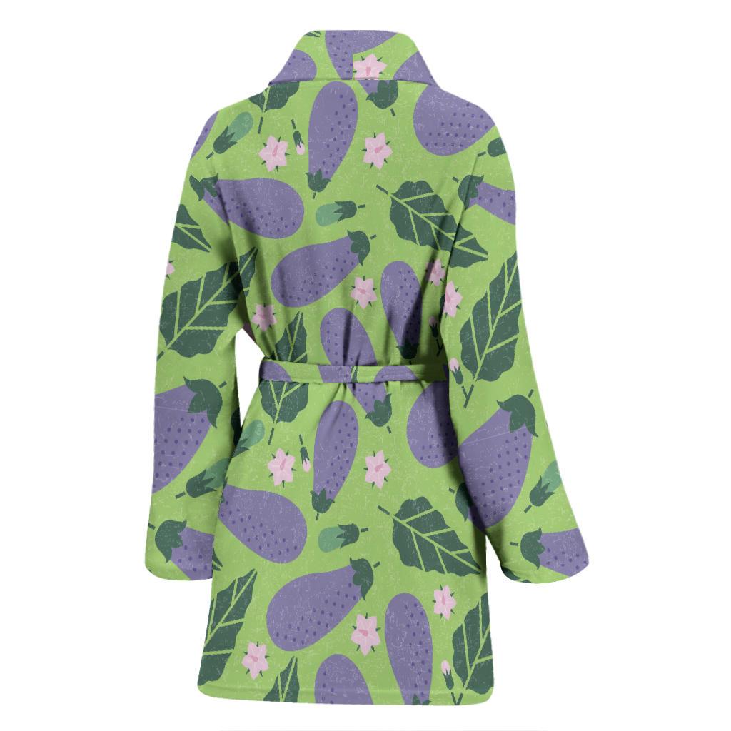 Eggplant Cute Pattern Print Women Long Robe-grizzshop