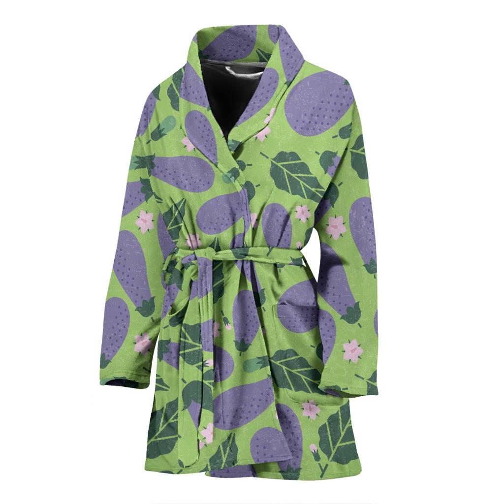 Eggplant Cute Pattern Print Women Long Robe-grizzshop