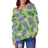 Eggplant Cute Pattern Print Women Off Shoulder Sweatshirt-grizzshop