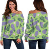 Eggplant Cute Pattern Print Women Off Shoulder Sweatshirt-grizzshop