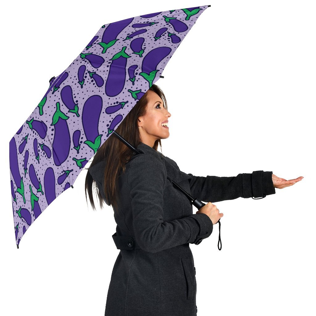 Eggplant Cute Print Pattern Automatic Foldable Umbrella-grizzshop