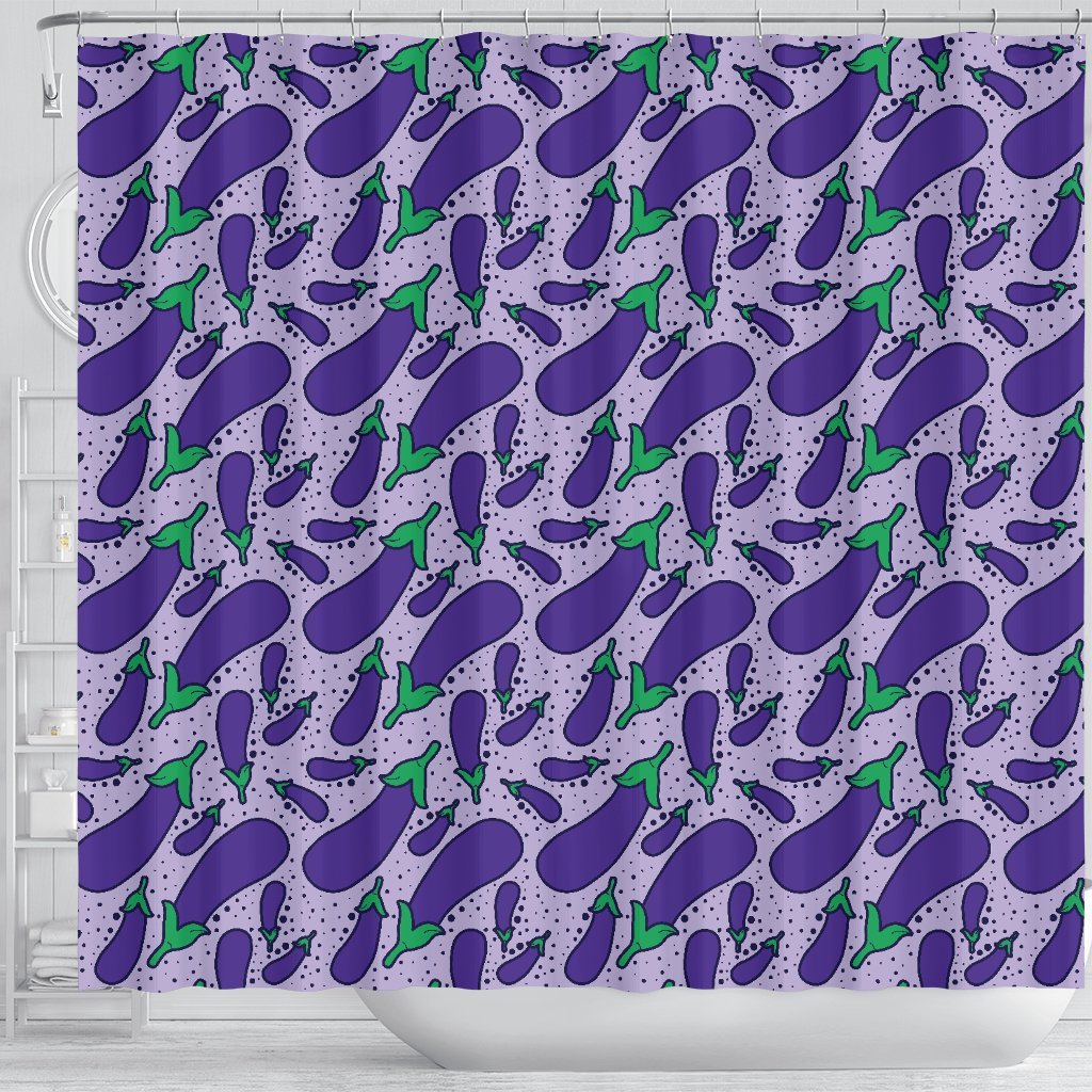 Eggplant Cute Print Pattern Bathroom Shower Curtain-grizzshop