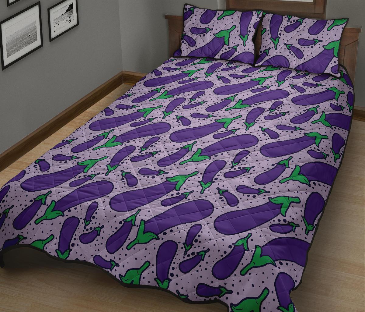 Eggplant Cute Print Pattern Bed Set Quilt-grizzshop
