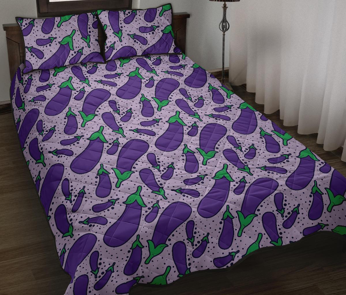 Eggplant Cute Print Pattern Bed Set Quilt-grizzshop