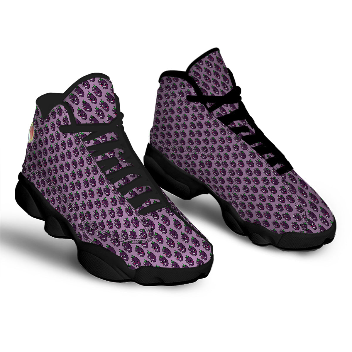 Eggplant Cute Print Pattern Black Basketball Shoes-grizzshop