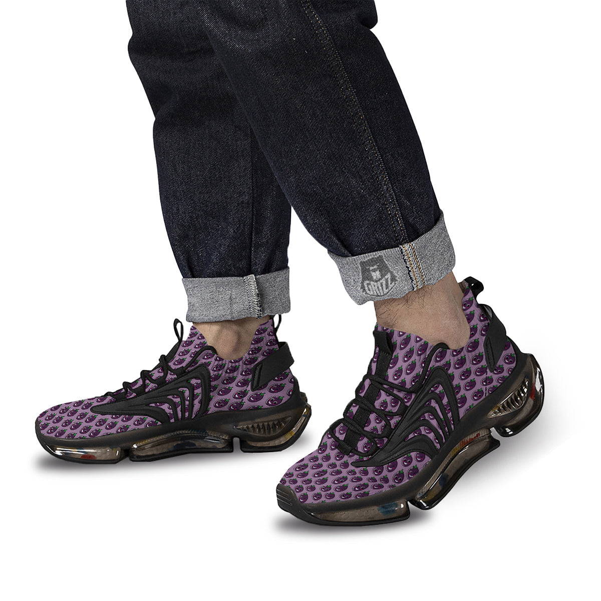 Eggplant Cute Print Pattern Black Gym Shoes-grizzshop