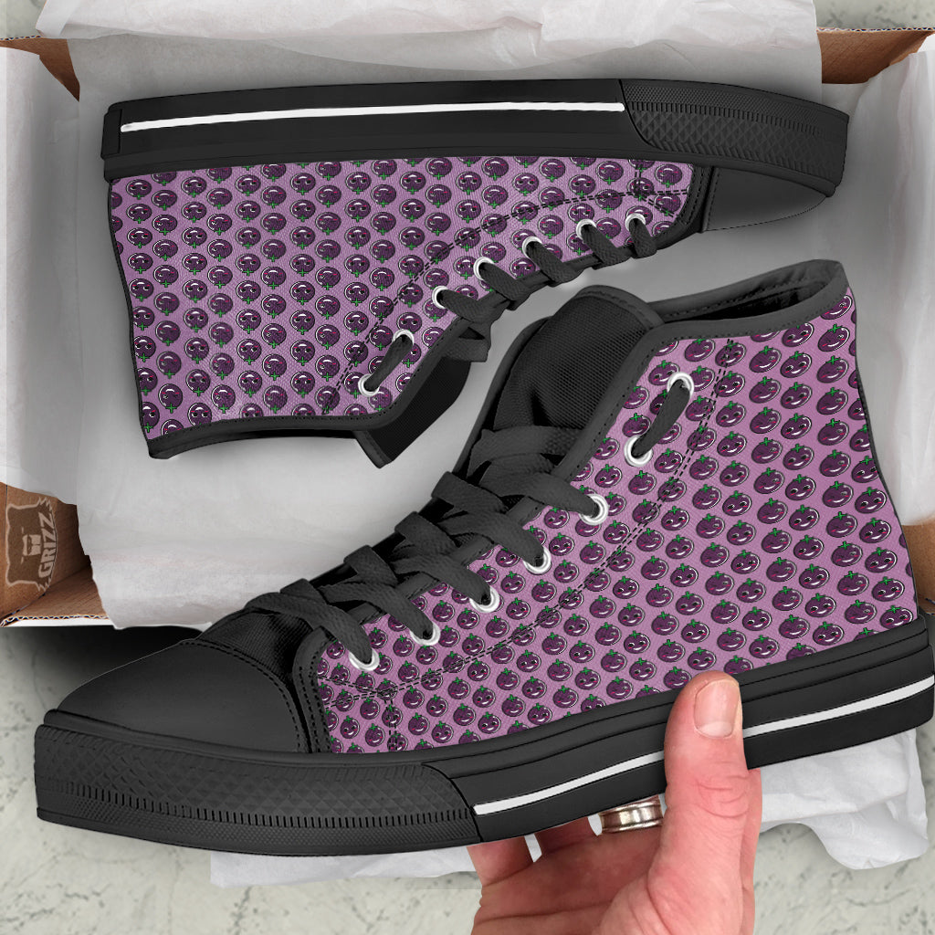 Eggplant Cute Print Pattern Black High Top Shoes-grizzshop