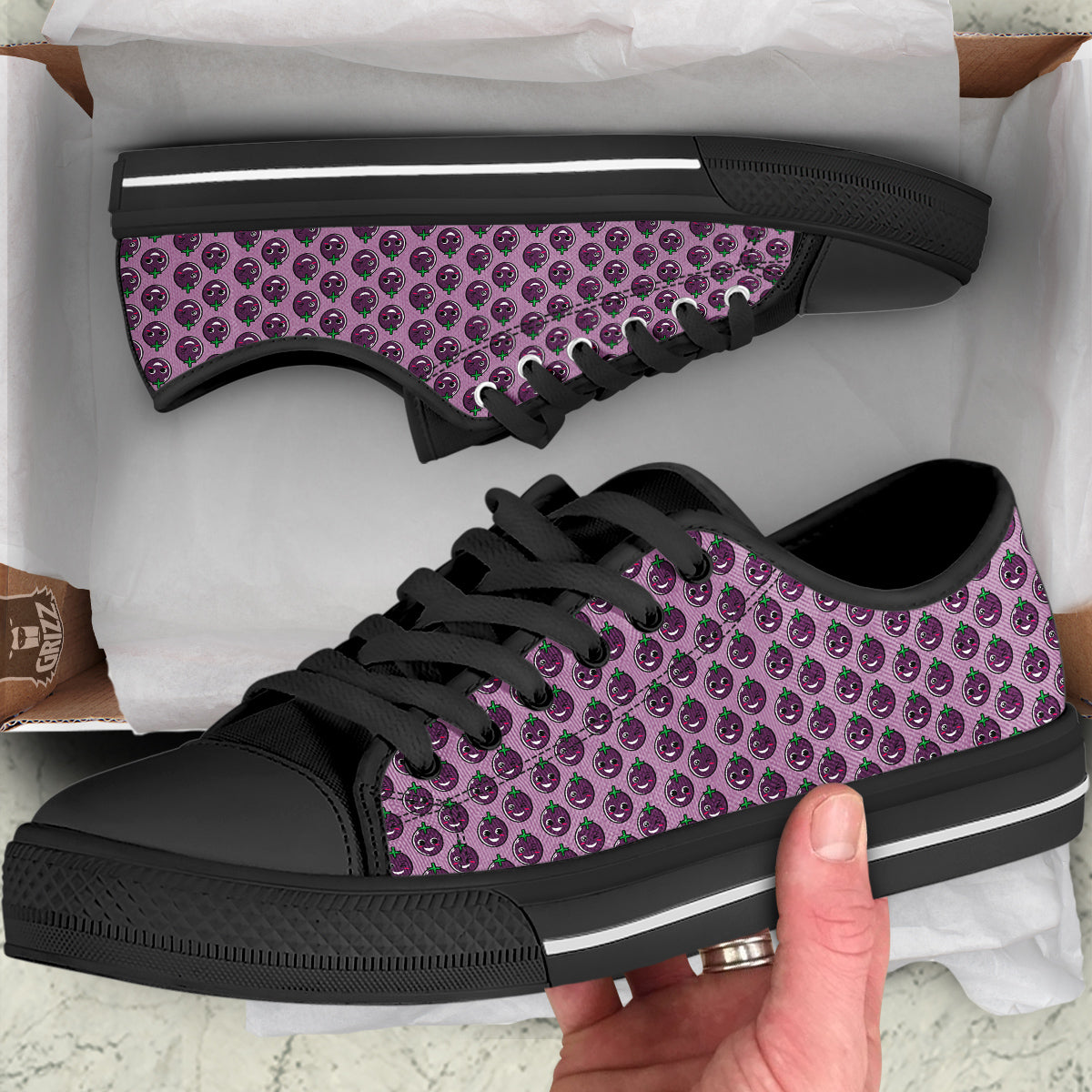 Eggplant Cute Print Pattern Black Low Top Shoes-grizzshop