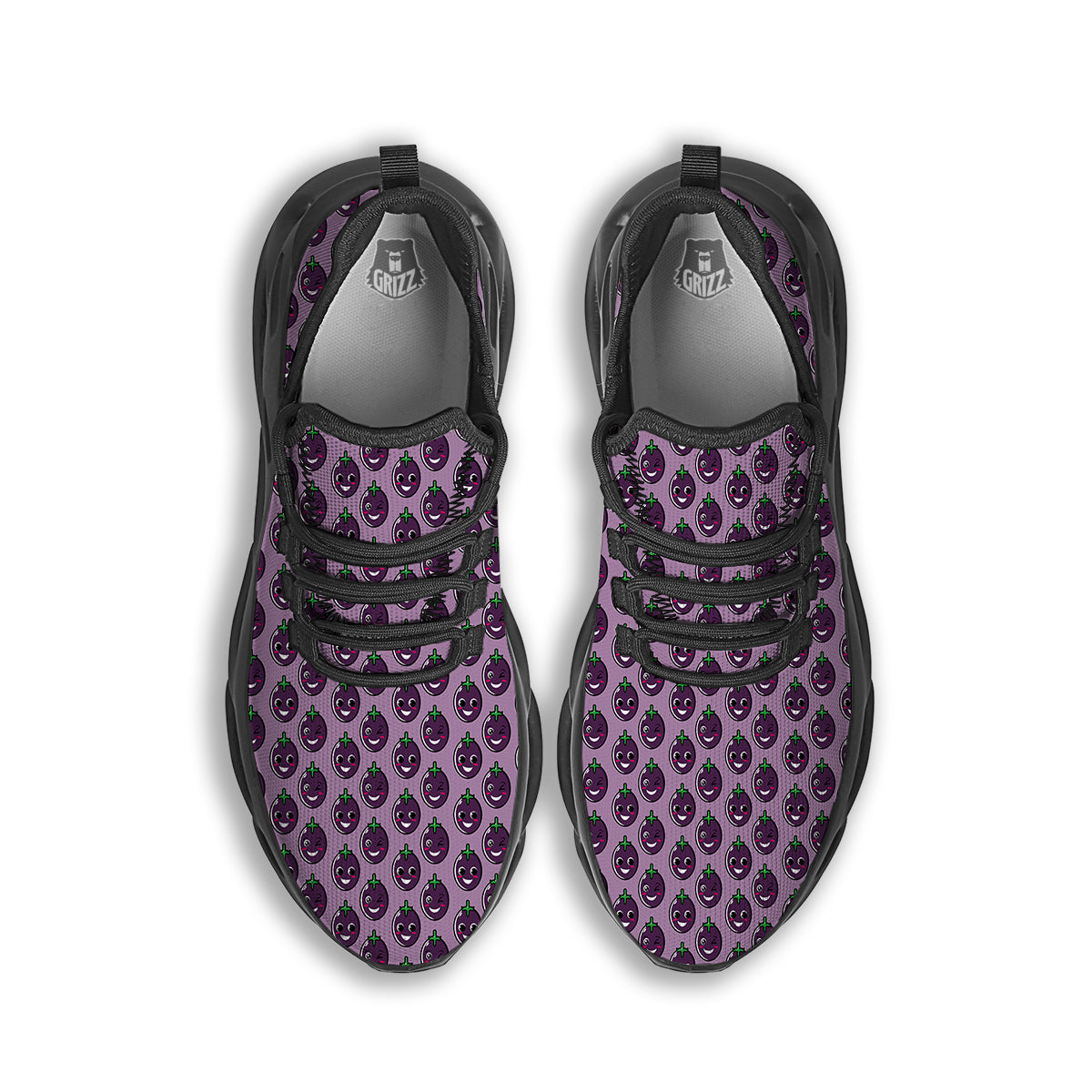 Eggplant Cute Print Pattern Black Running Shoes-grizzshop