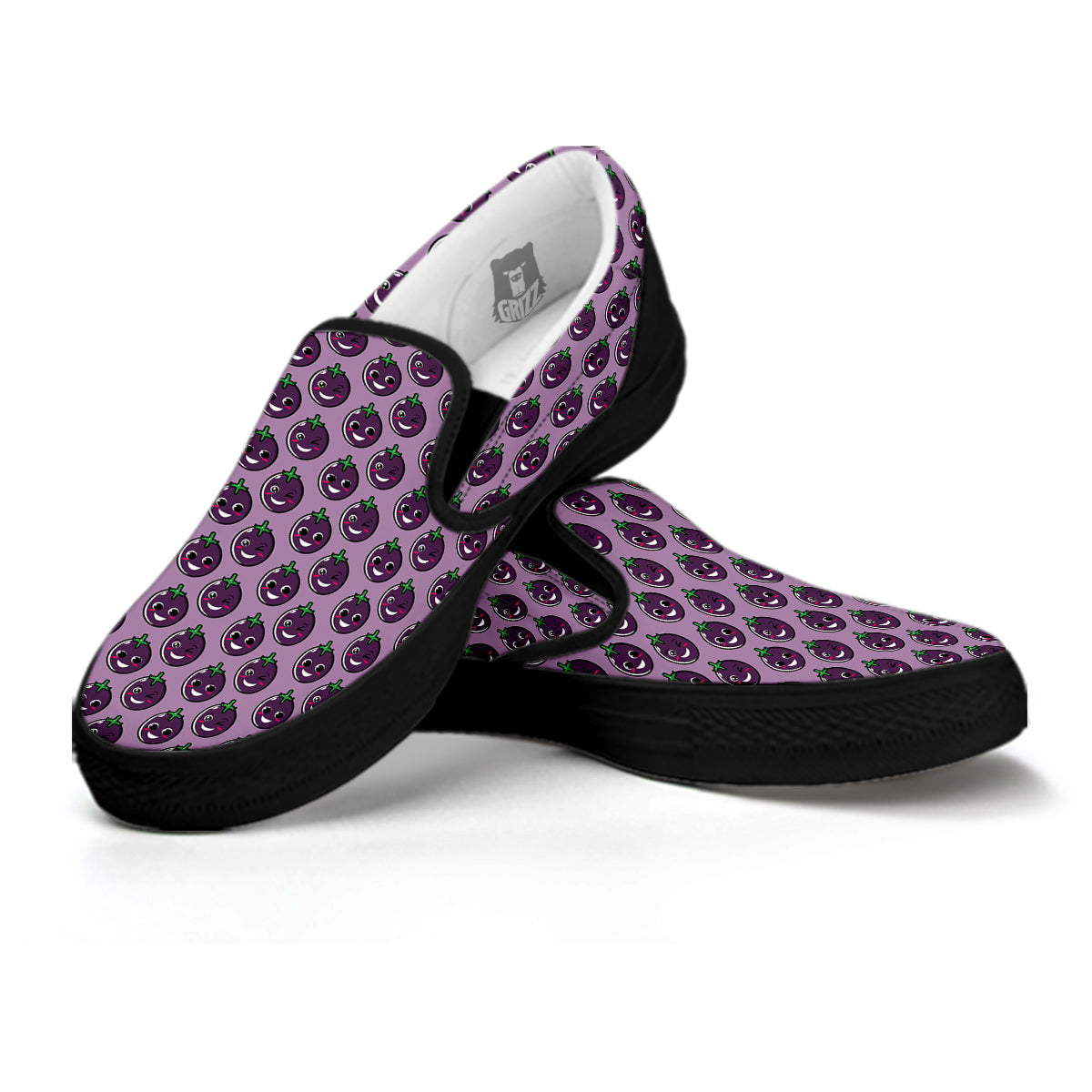 Eggplant Cute Print Pattern Black Slip On Shoes-grizzshop