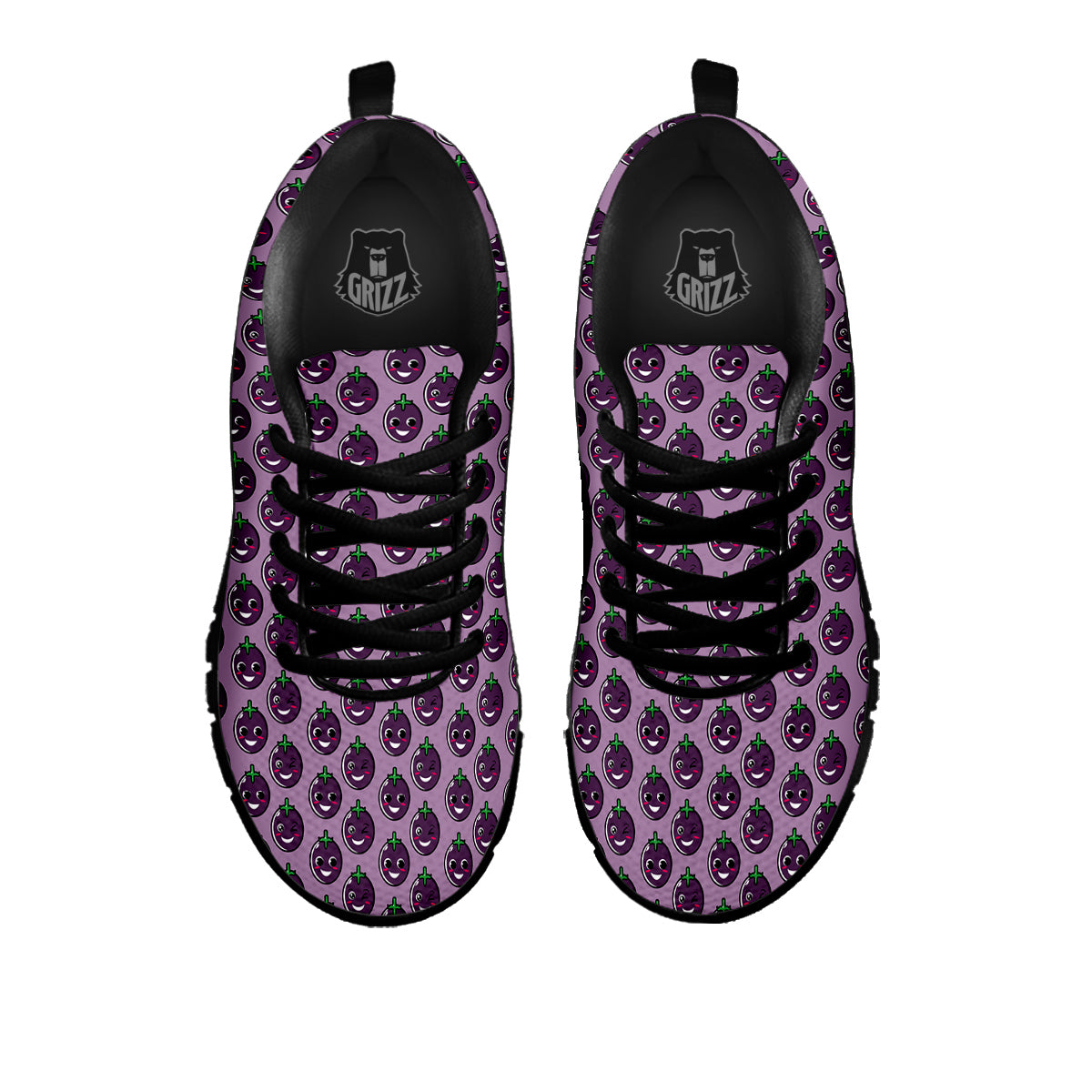 Eggplant Cute Print Pattern Black Sneaker-grizzshop