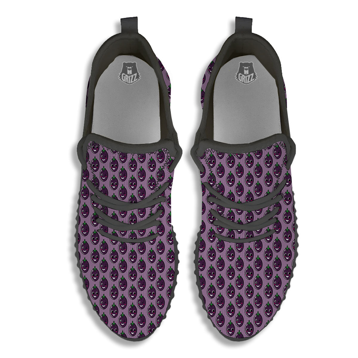 Eggplant Cute Print Pattern Black Walking Shoes-grizzshop