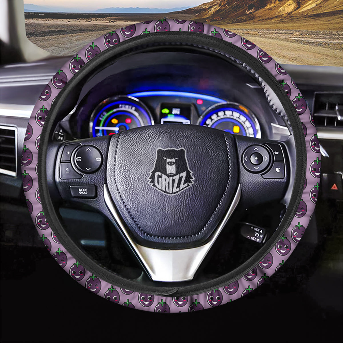 Eggplant Cute Print Pattern Car Steering Wheel Cover-grizzshop