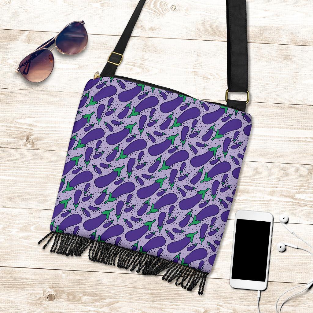 Eggplant Cute Print Pattern Crossbody bags-grizzshop