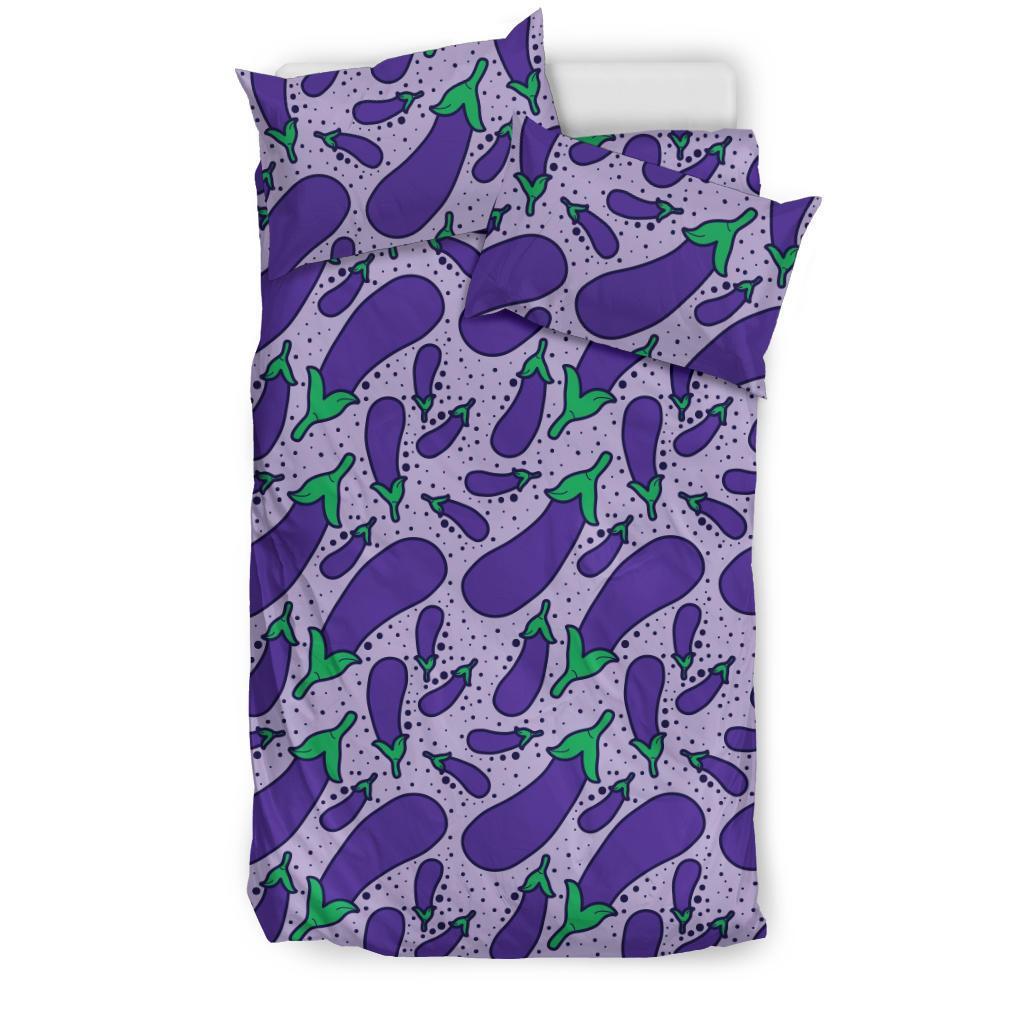 Eggplant Cute Print Pattern Duvet Cover Bedding Set-grizzshop