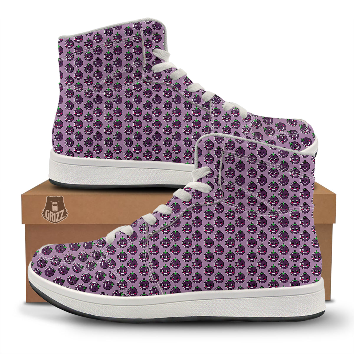 Eggplant Cute Print Pattern High Top Sneakers-grizzshop